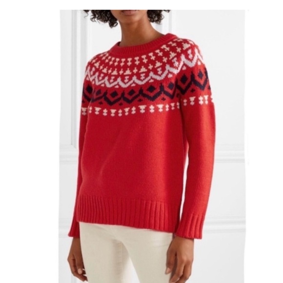 J. Crew Fair Isle Cerise Red Merino Wool Chunky Sweater XXS - Picture 3 of 7